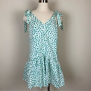 Rebecca Taylor Daisy Print Green‎ White Mini Drop Waist Dress Ruffle Sz M Bows